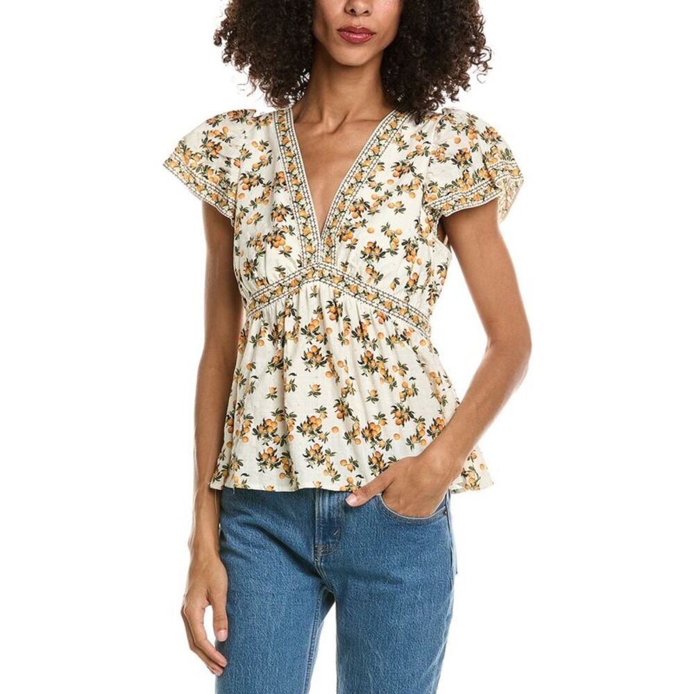Max Studio Womens V-Neck Flutter Sleeve Top, White